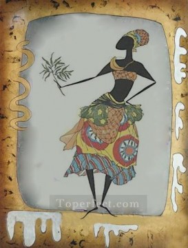 Original decoración de pared mujer negra alimentando serpiente Pinturas al óleo